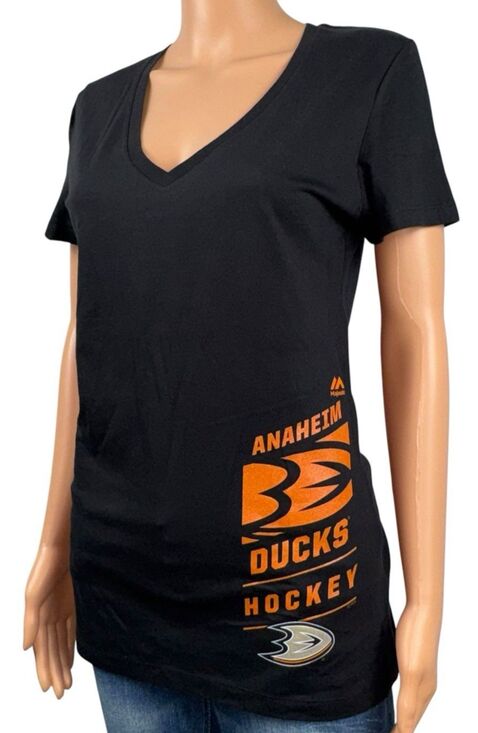 Majestic Tops - Anaheim Ducks Womens Large Majestic Black T-Shirt V-Neck Short Sleeve NHL New